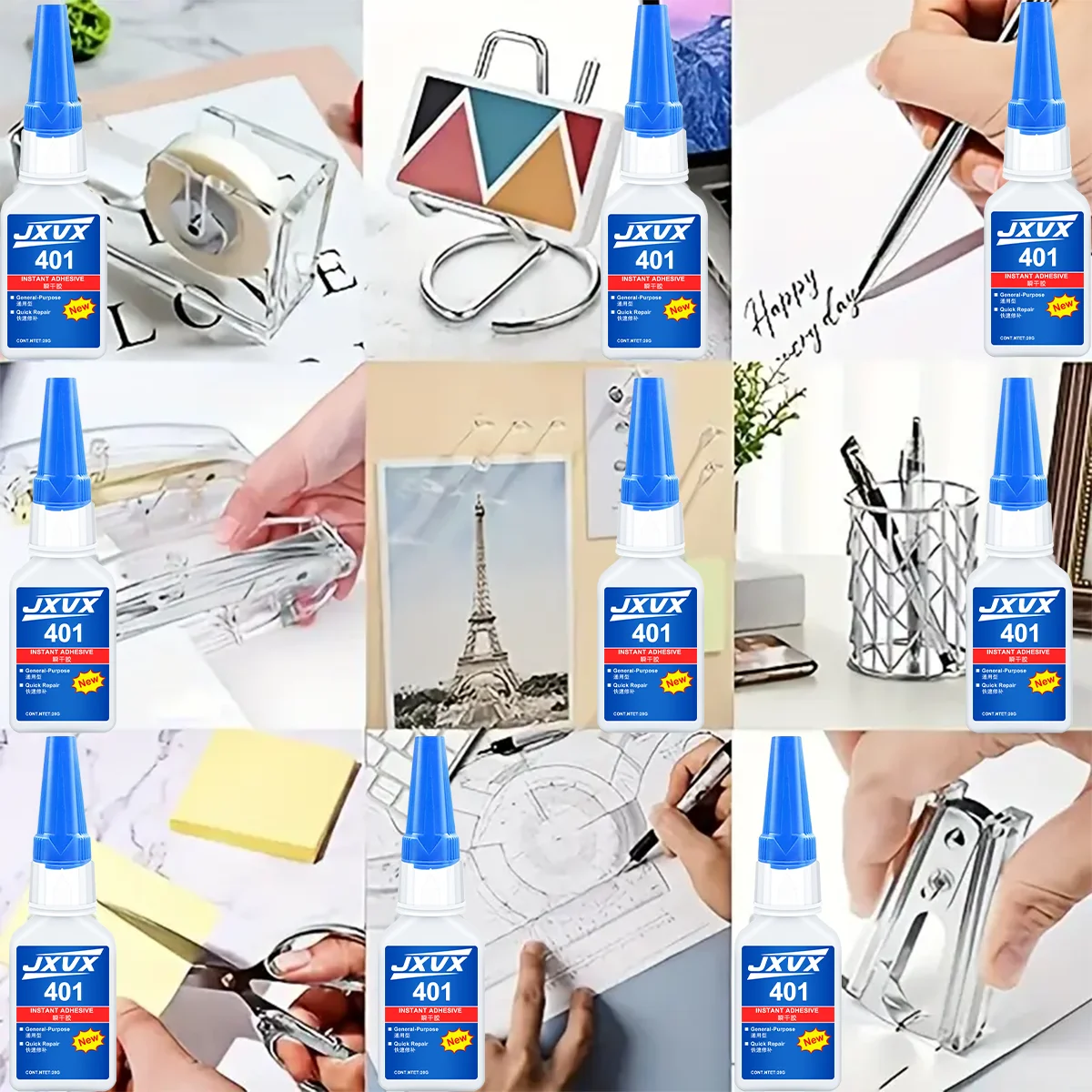 Neuer und aktualisierter 401 Super Acrylate Klebstoff, 5 Sekunden Instant Trocknen, Wasserdichtig, gute Stabilität, Vollklebwerkzeug. Geeignet für Holz, Kunststoff, Keramik, Metall, Gummi usw.