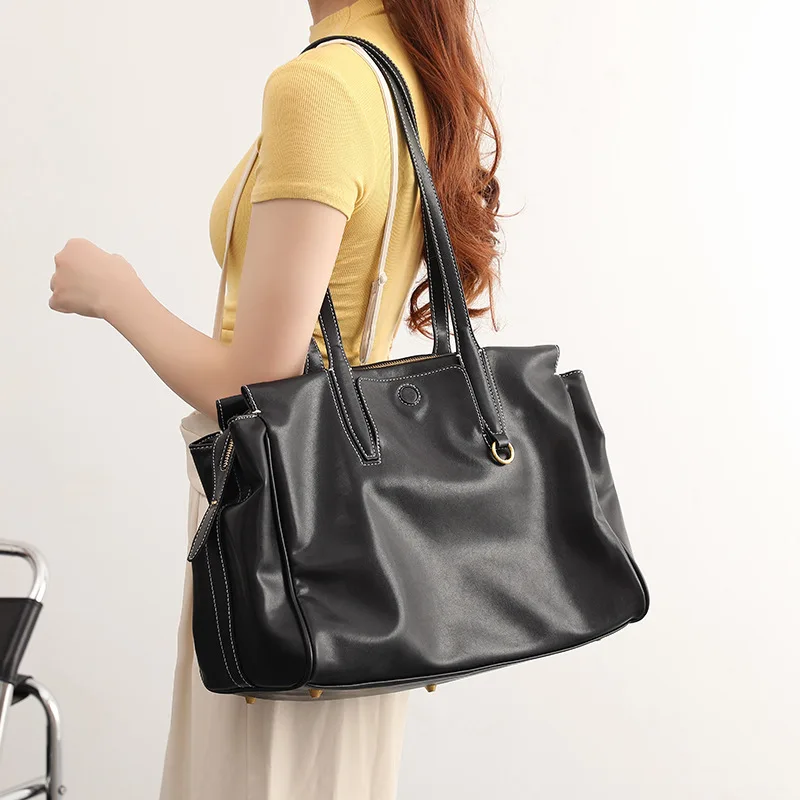 ZR DIARY Retro Tote Bags Women Synthetic Leather Women\'s Large Capacity Travel Handheld Bag Commuter Single Shoulder Bag 5345