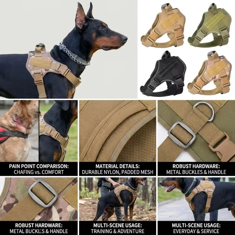 Tactical Dog Harness for Large Dogs No Pull Explosion Proof Heavy Duty Adjustable Military Grade K9 Training Walking Vest