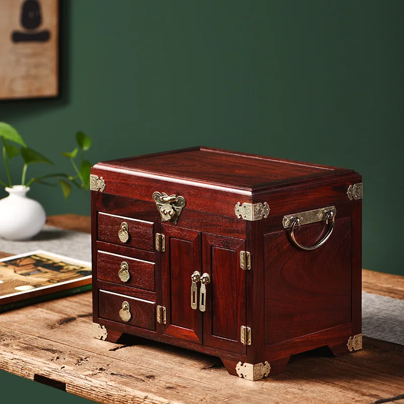 

PYJ mahogany exquisite red sandalwood solid wood Chinese wedding jewelry with lock retro storage hand jewelry box