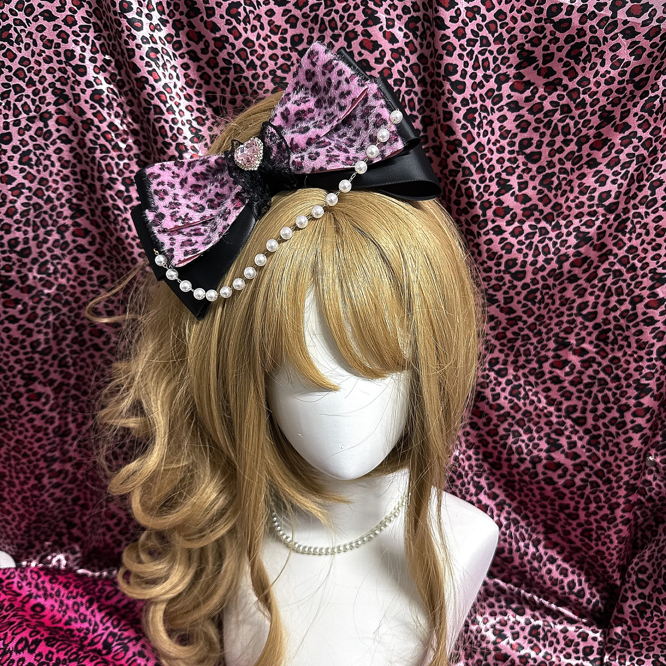 Handmade Japanese Gal Shibuya Spice Girls Ancient Photo Leopard Print Lace Bow Headgear Hairpin Ji Leopard Print Headgear