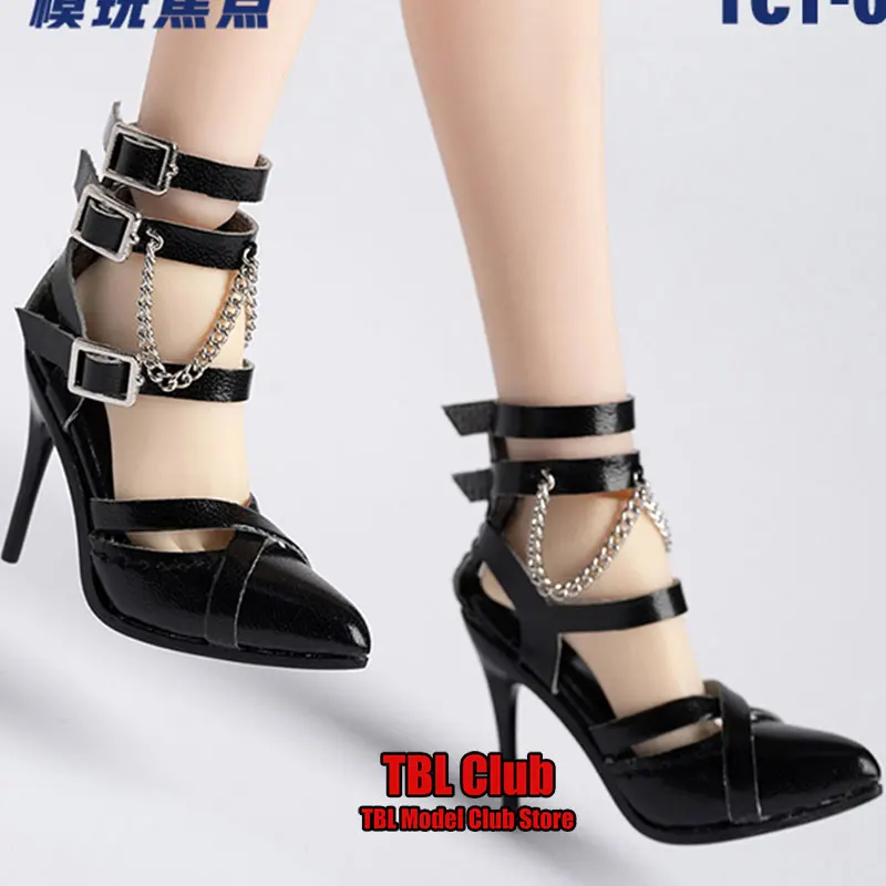 TCT-035 TCT-036 1/6 Scale Female Soldier High Heels Leather Pointed One Line Buckle Chain High Heels Fit 12inch Action Figure