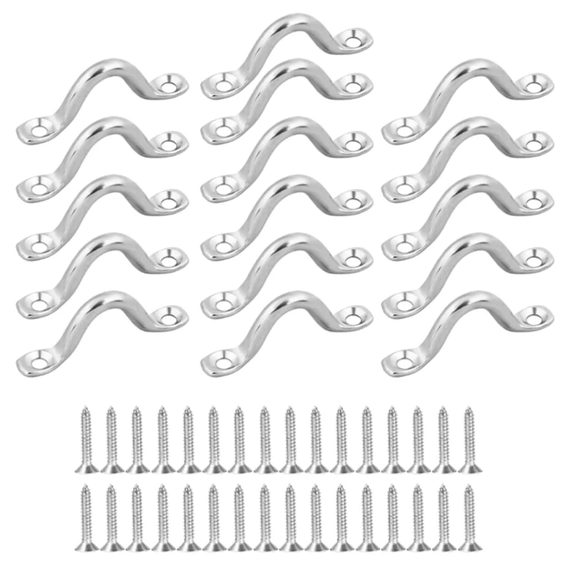 16 Pcs Stainless Steels Pad Eye Kayak Pad Eye Strap Eyelet with Screws Kayak Deck Loop Tie Down Boat Hardware Part