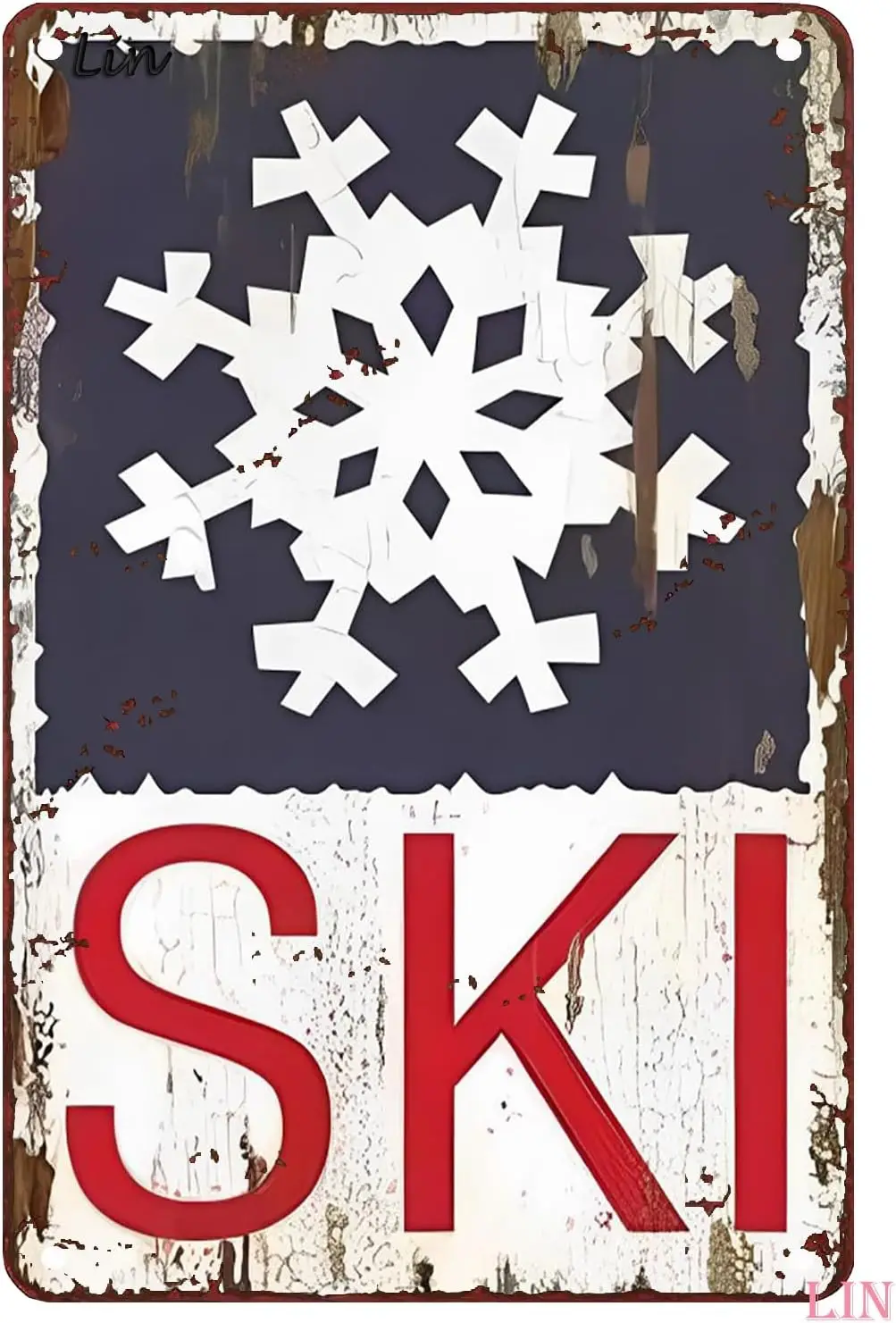 Y1,Skiing Christmas Decor Ski Snow Flowers Sign Vintage Wall Metal Home Rustic Aluminum Tin Signs