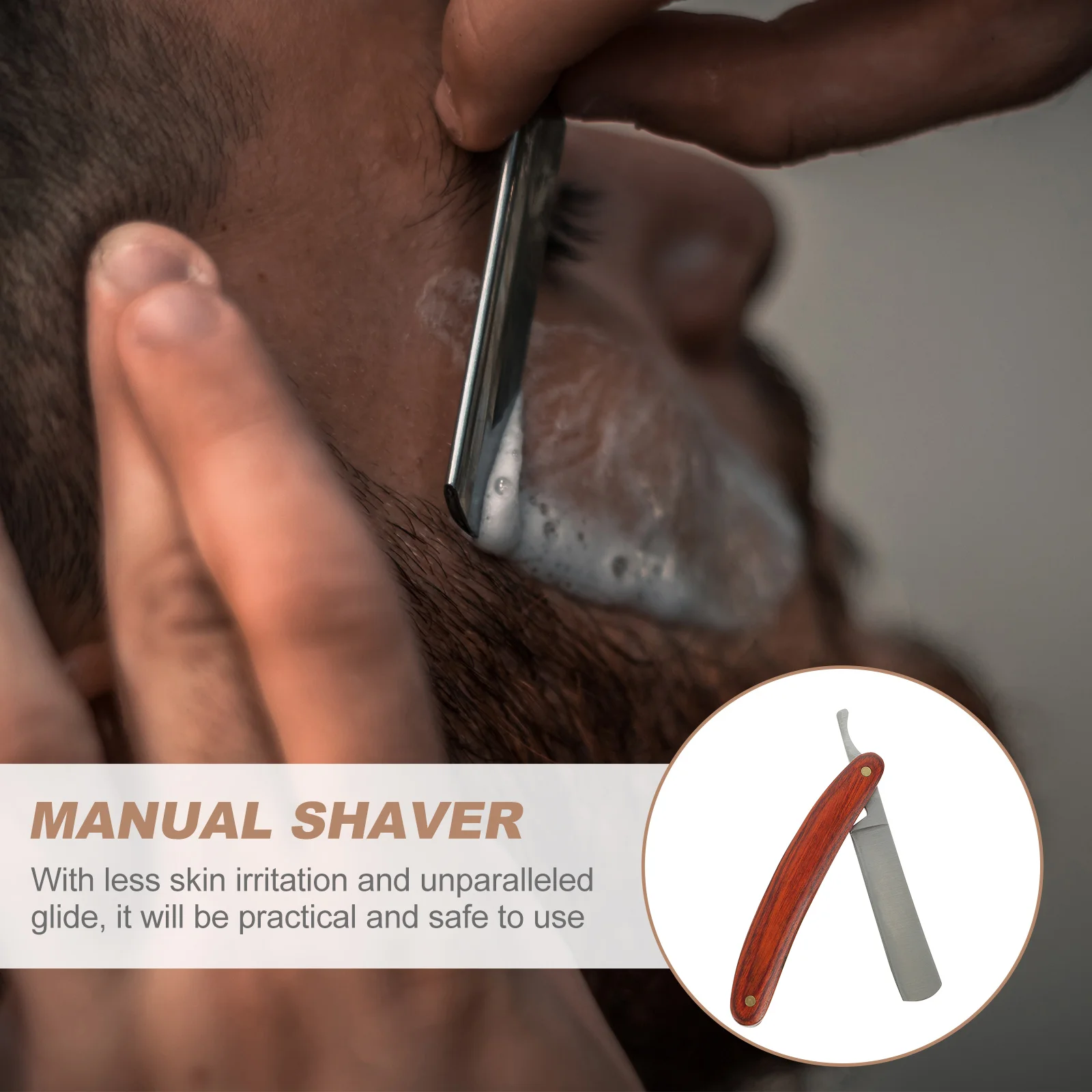 Maquinilla de afeitar de barbero recta con mango de madera, herramienta de afeitado de barba Manual para hombres, estilo aleatorio