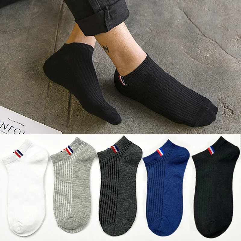 Men Cotton Short Socks Breathable Mesh Man Sport Socks Casual Ankle Sock Spring Summer Thin Black White Non-slip Boat Sox