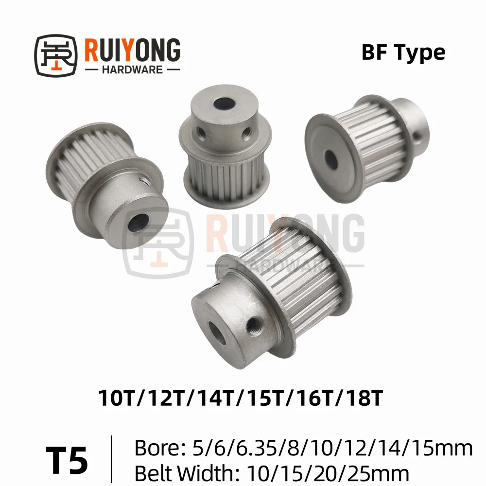 

BF Type T5-10T/12T/14T/15T/16T/18T Bore Size 5mm To 15mm Timing Pulley Teeth Pitch 5mm For Width 10/15/20/25mm Rubber Belt