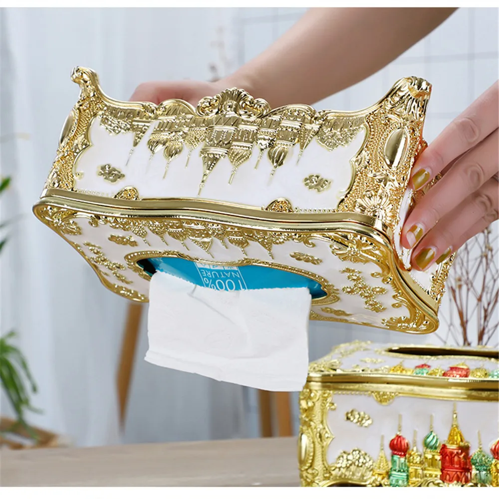 Creative European-style castle tissue holder storage box retro acrylic paper box high-end cafe home kitchen fashion paper box