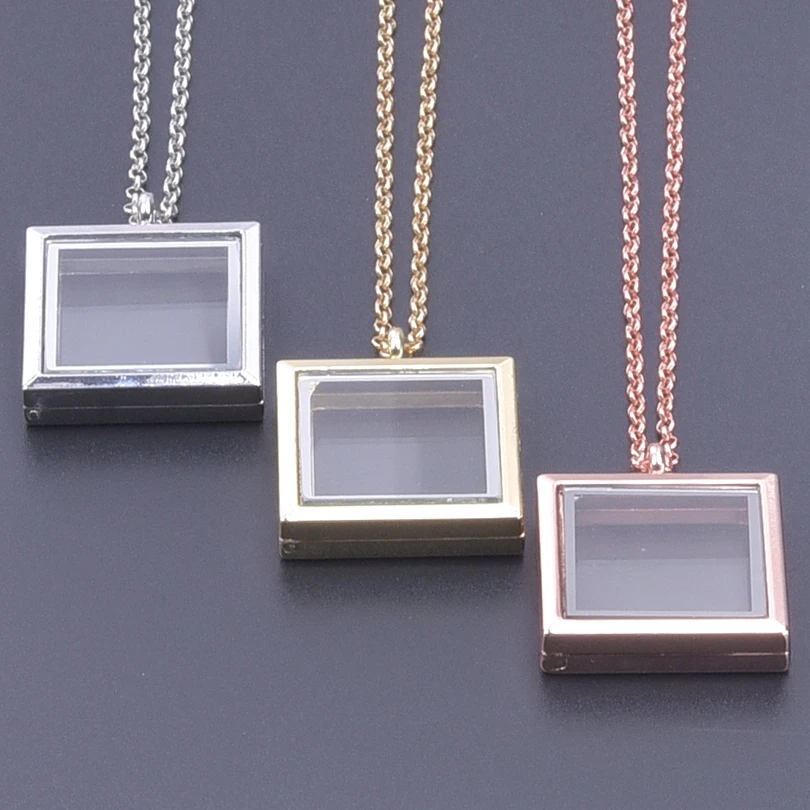 1Pc Clear Square Glass Memory Urn Locket Pendant Grunge Necklaces For Punk Living Ashes Picture Relicario Men Collier Jewelry