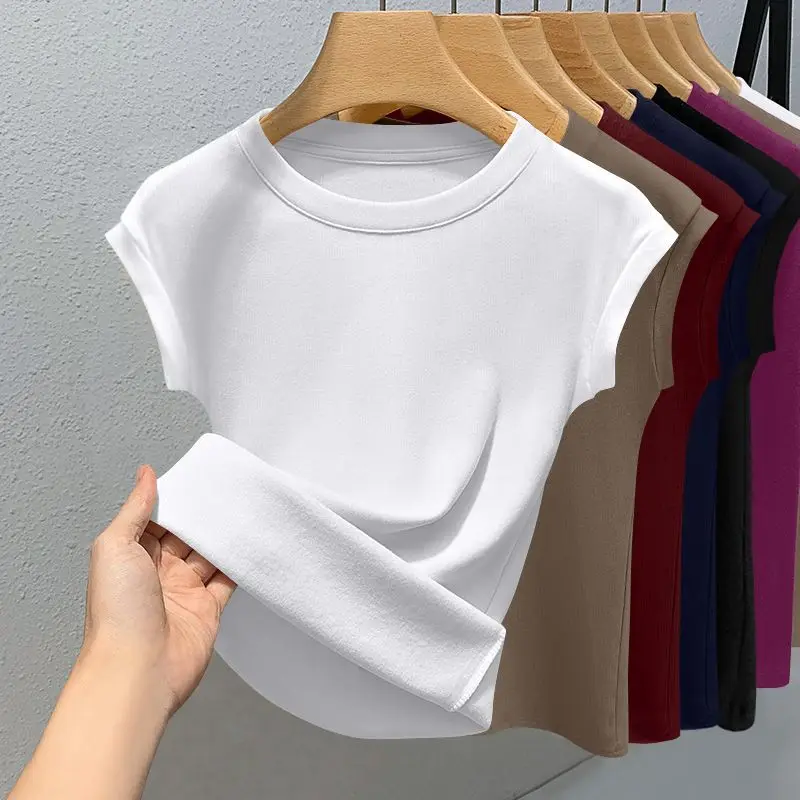 Women's New Sleeveless T-shirt Trendy Fashion Casual Slim Fit Summer Round Neck Ribbed Solid Color Cool Thin Base Top image 4