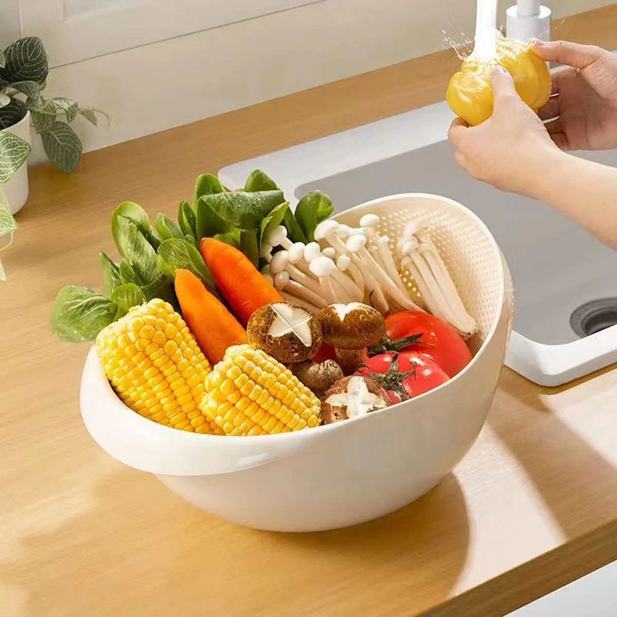 Multifunctional Rice Wash Basket Kitchen Plastic Rice Strainer Drainer Fruits Vegetables Washing Basin Outdoor Barbecue Tools