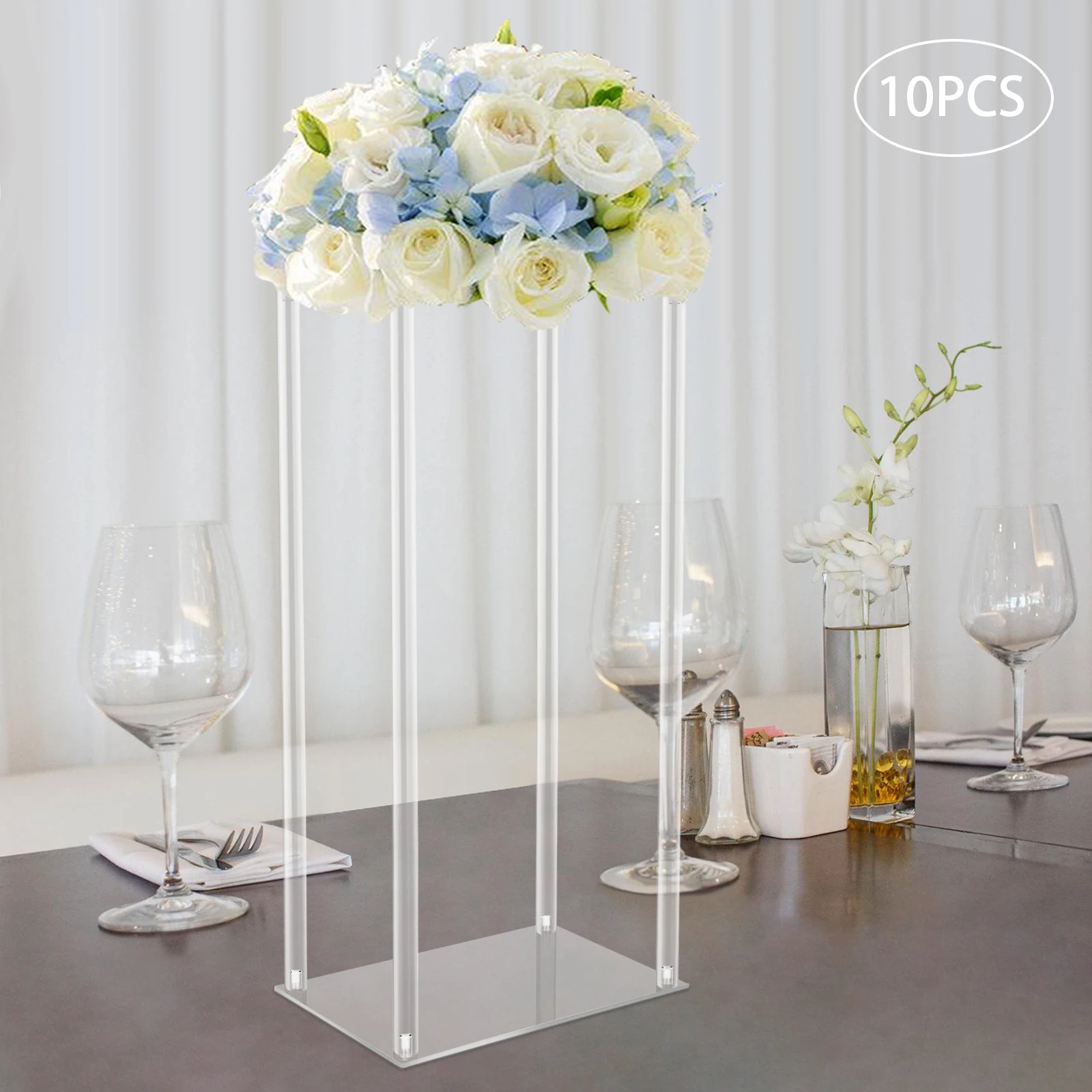 

10Pcs Wedding Clear Acrylic Column Flower Stand Set 60cm , for Lawn Hotel Opening Ceremony Banquet Hall Decor