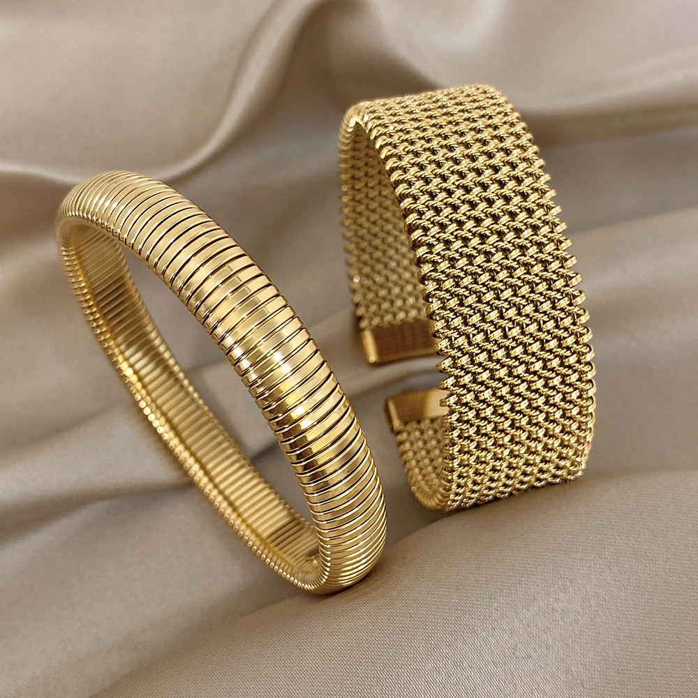 Greatera Narrow Vertical Striped Circular Bracelets Chunky Weave Stainless Steel Men's Exaggerate Bangle Best-selling 2026 New