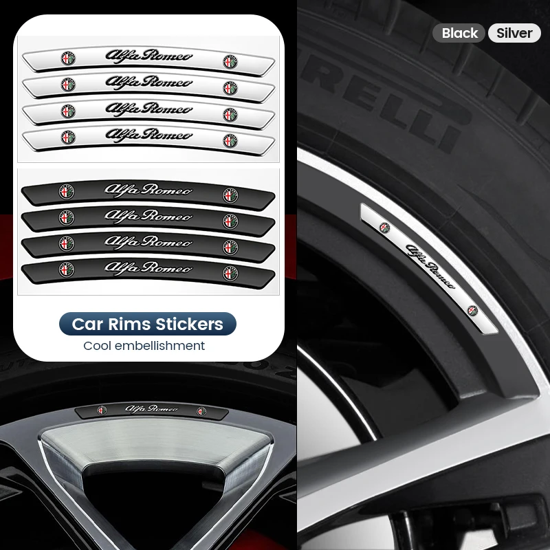 4Pcs Car Wheel Hub Stickers Aluminium Alloy Decoration Decal For Alfa Romeo 156 166 159 Giulietta Giulia Spider Stelvio Tonale