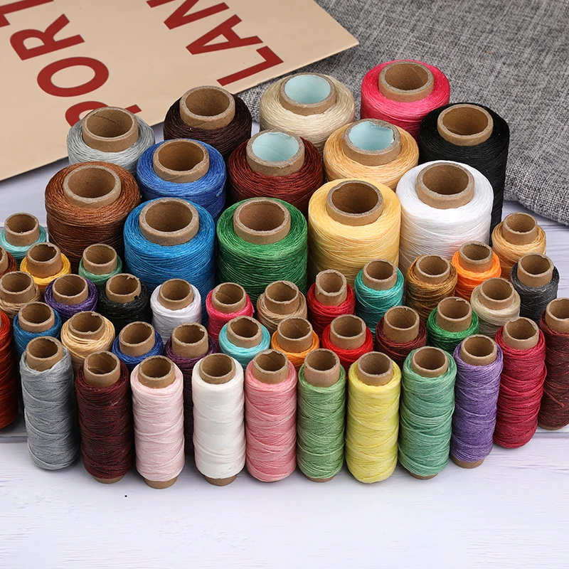 Fenrry 1Pcs 45 Colors Flat Waxed Thread for Leather Sewing Wax String Polyester Cord Craft Stitching Bag 12m/30m/50m/150m/250m