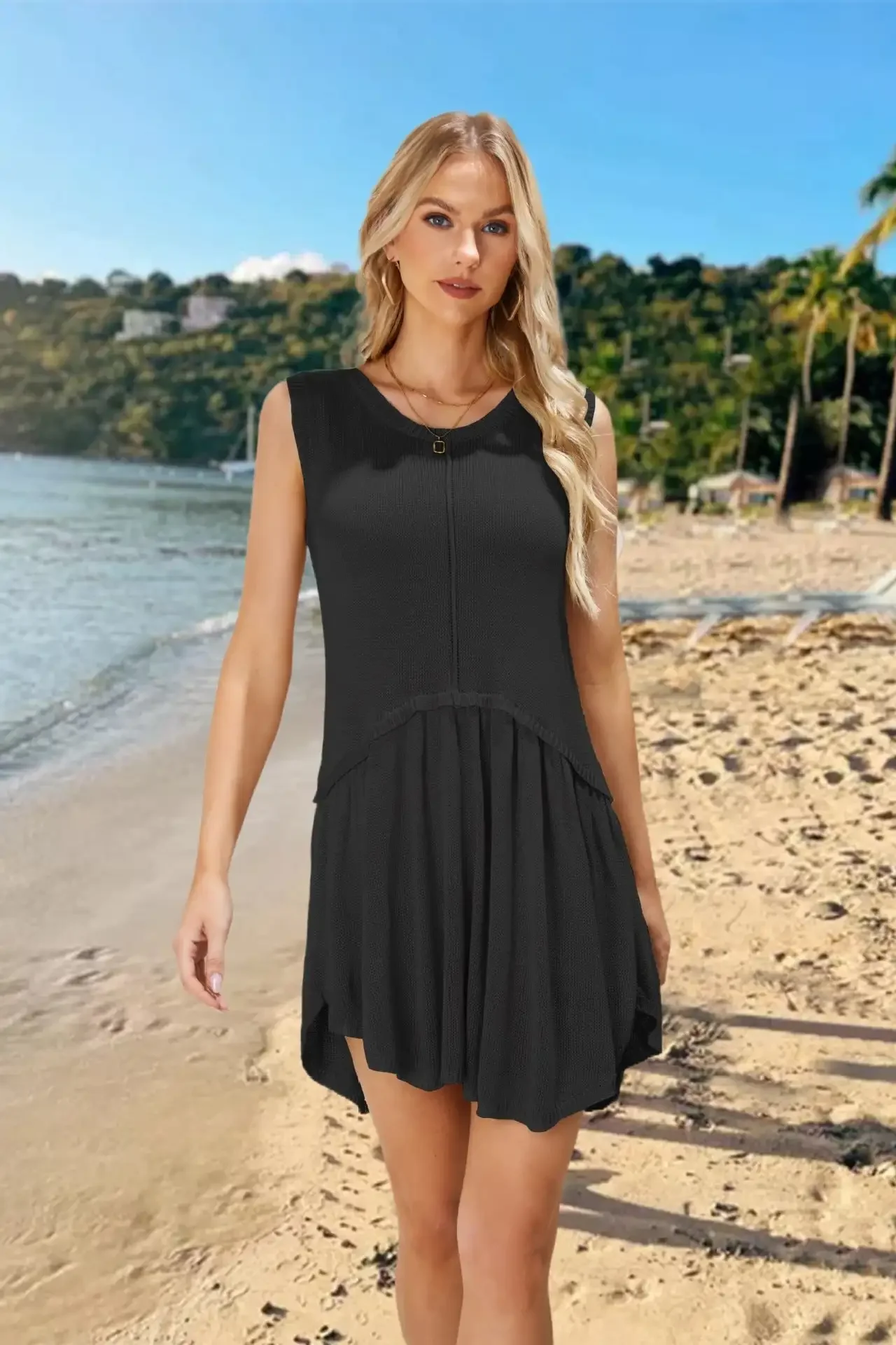 2024  New Round Neck Colored Loose Dress Fashion Women's Knitted Skirt Summer Dress