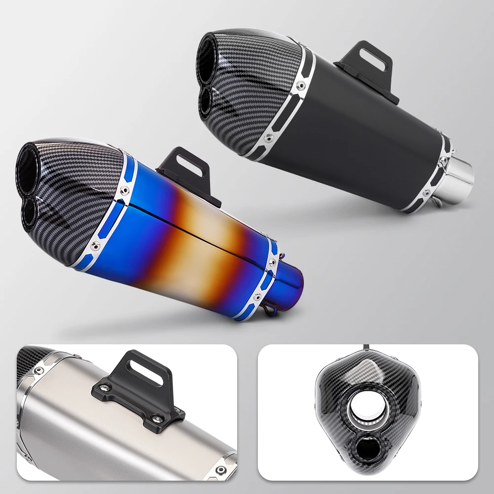 

Universal 51MM motorcycle exhaust muffler double hole high quality exhaust pipe For Kawasaki z400 r6 mt07 r3 mt03 mt09