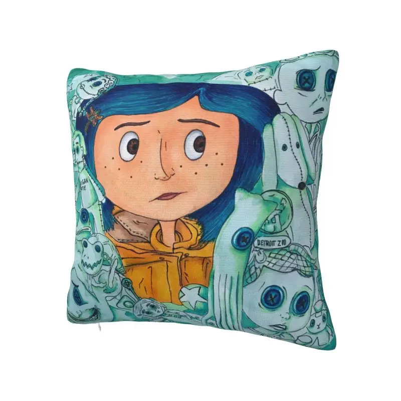 Custom Horror Halloween Movie Coraline Cushion Cover 45*45cm Polyester Throw Pillow Case Home Decorative Bedding Sofa Pillowslip