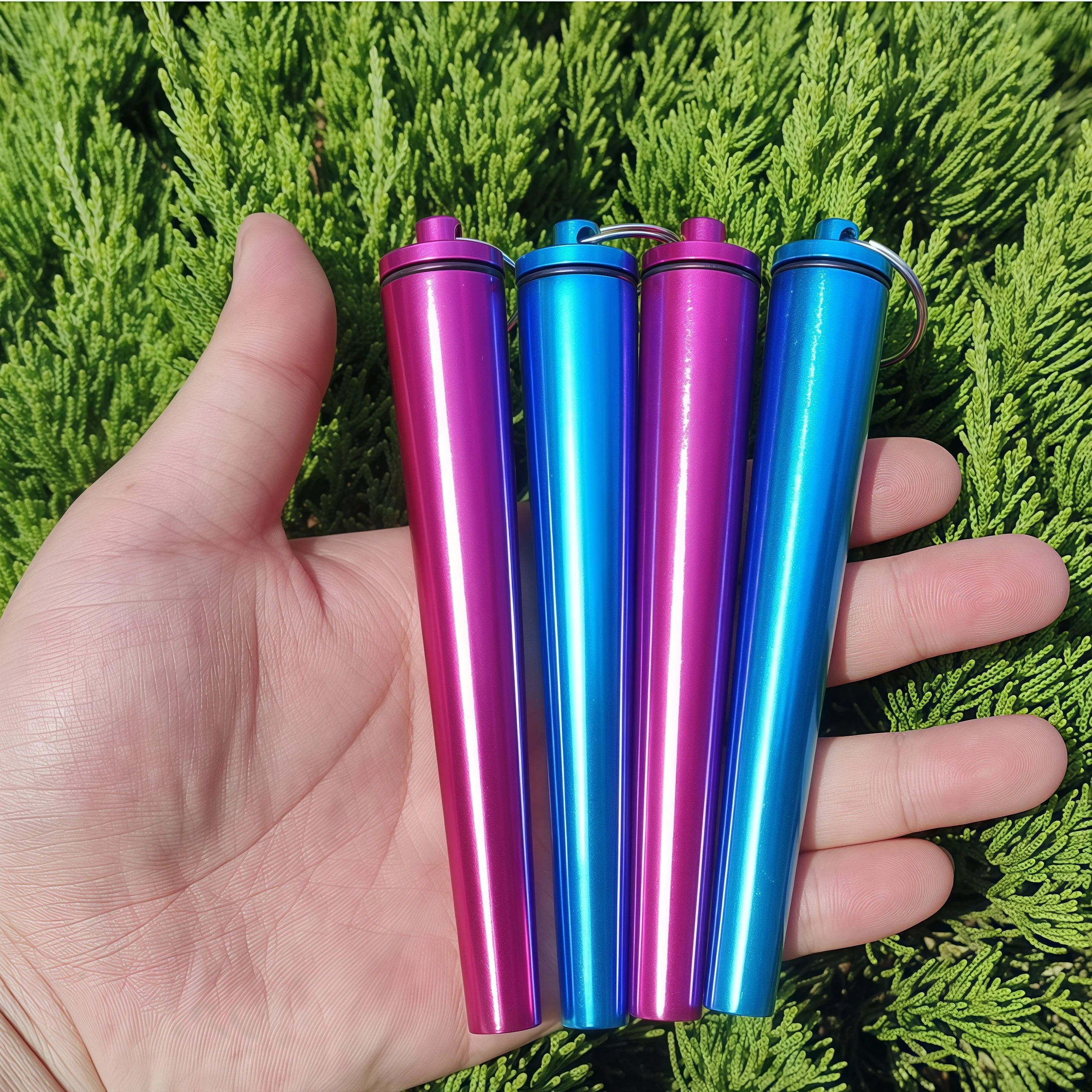 Portable Keychain Cigarette Holder - Oxidized Metal Single Tobacco Tube, Pink & Sky Blue，Compact Travel Holder，Smoking accessori