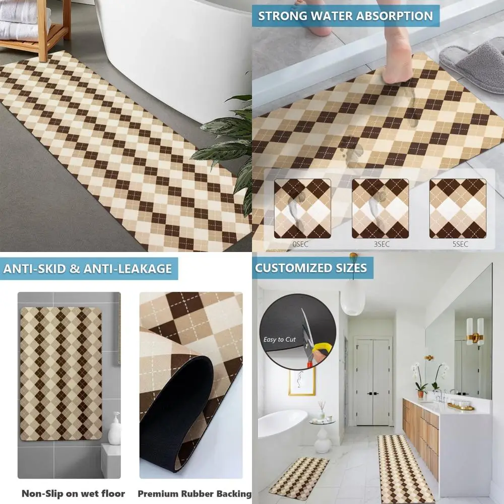 

custom-sized rubber non-slip bath mat - quick-drying, super absorbent, thin for door clearance, washable bathroom floor cover