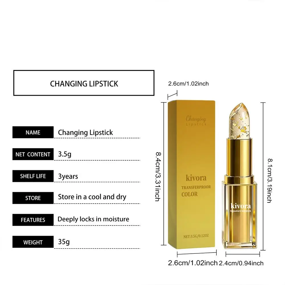 Goldfolien-Kristall-Temperaturwechsel-Lippenstift, Jelly-Farbwechsel-Lippenbalsam, feuchtigkeitsspendend, langanhaltend, glänzendes Lippen-Make-up, Kosmetik – Detail 16