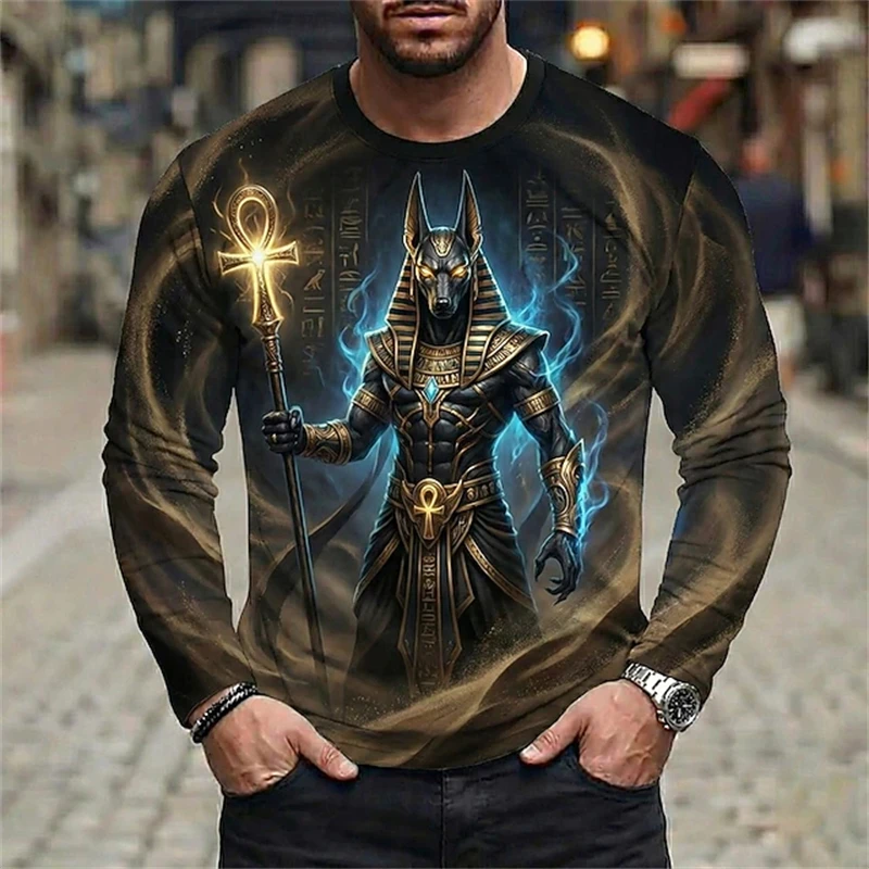 Men's 3D Magician Print T-Shirt Mysterious and Cool Long-Sleeve Design Fashionable Casual Crew-Neck Top Loose-Fit Long Sleeves