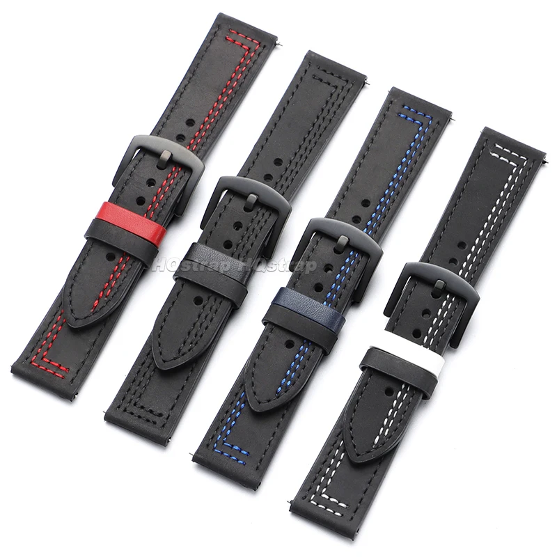 Premium Leather Watchband 20mm 22mm Quick Release Vintage Cowhide Strap for Omega for Citizen Multiple Colors Stitching Bracelet