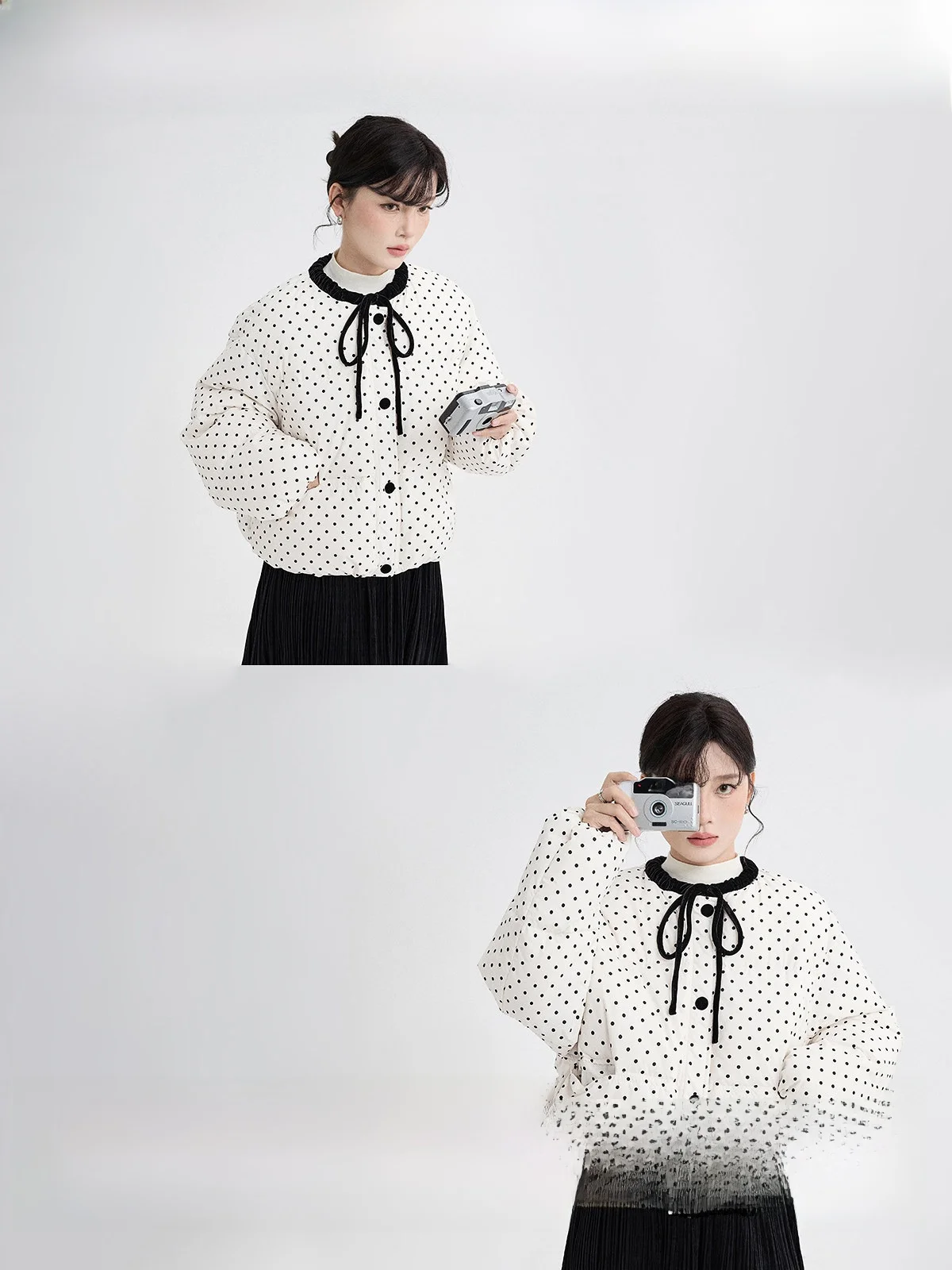 

Женская зимняя куртка Guier Polka Dot с круглым вырезом, без пояса, 90% белый пух, теплая, повседневная, классического кроя...