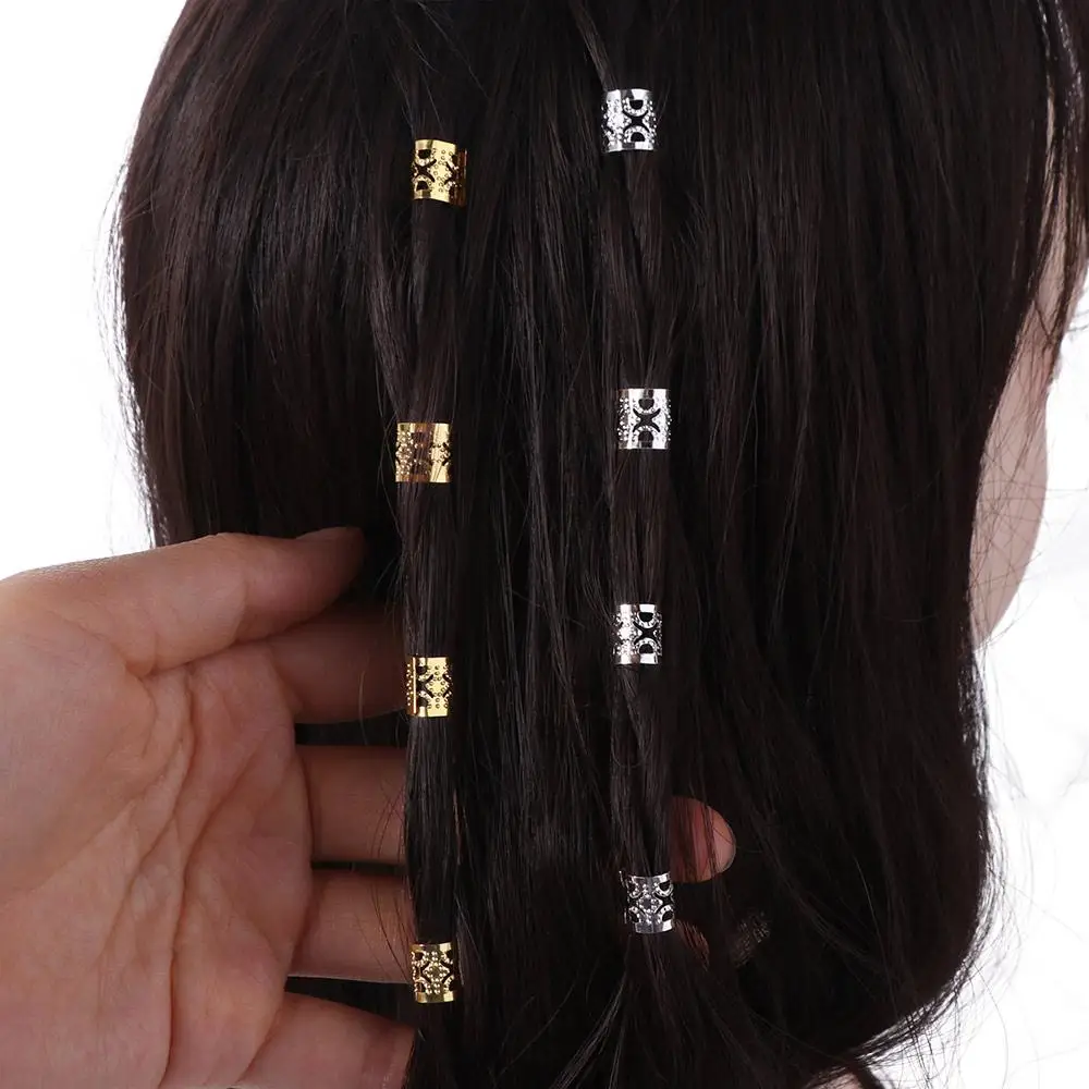 

60pcs Dread Locks Hollow Out Hair Ring Hair Braiding Metal Cuff Clips Dreadlocks Beads Gold and Silver Charm Hair Braid Tubes