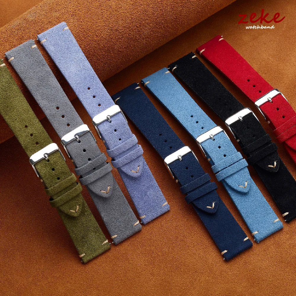 Premium Genuine Leather Watch Band Quick Release 14mm/16mm/18mm/20mm/22mm Suede Watch Straps for Samsung for Seik for Oris Watch image 2