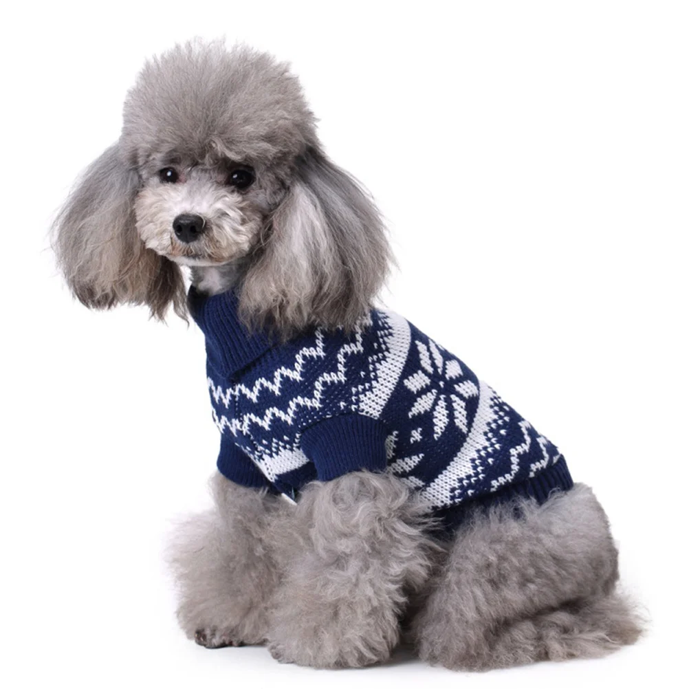 

Pet Christmas Sweater Snowflake Pattern Turtleneck Puppy Clothes Size S Blue Winter Warm Dog Clothes Knit Sweater Festive