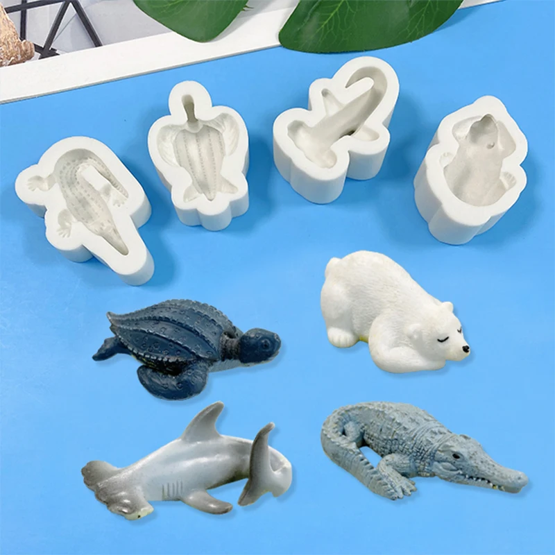 Ocean Animals Crocodile Polar Bear Hammerhead Shark Sea Turtle Fondant Molds Baking Cake Desserts Decoration Tools Mould Silicon