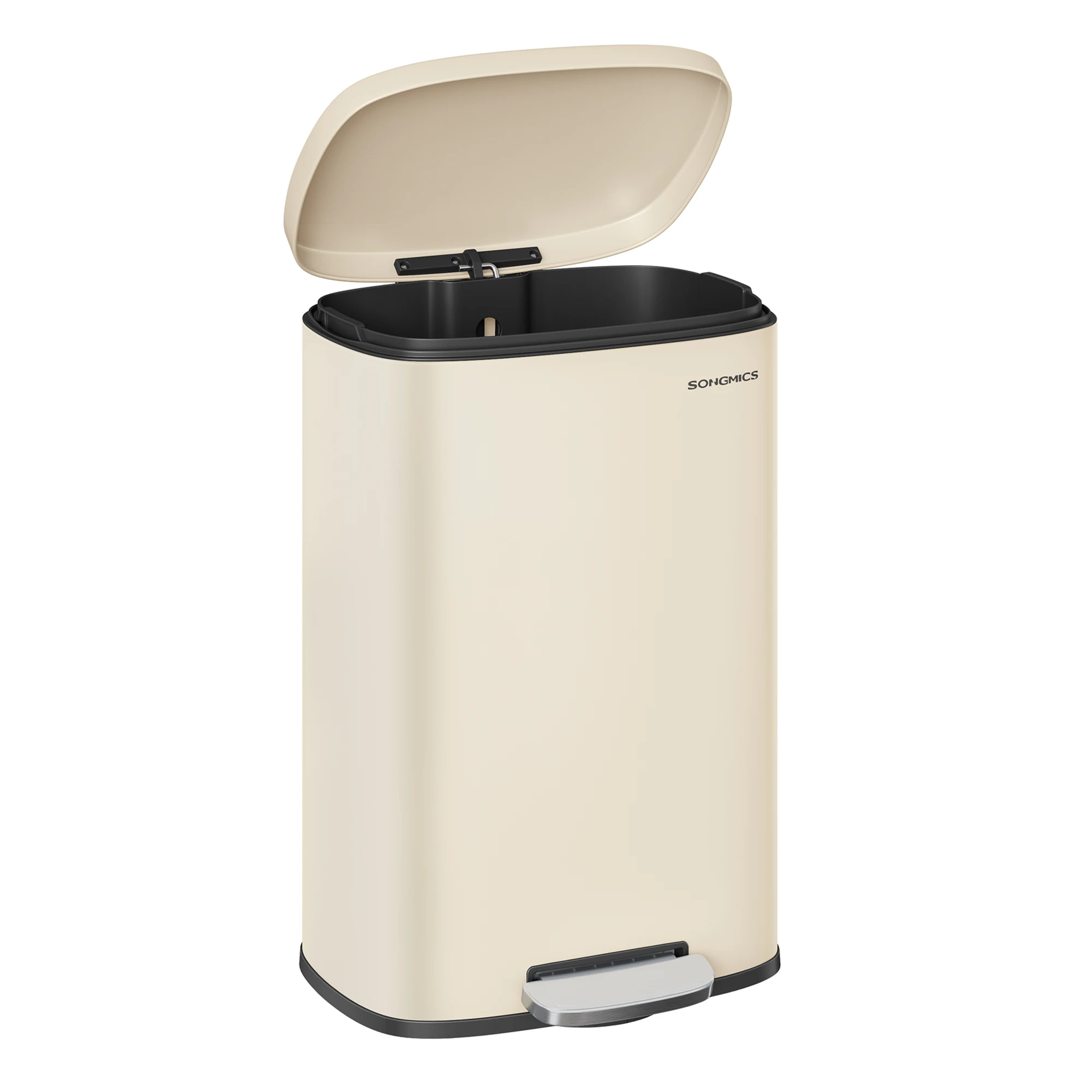 SONGMICS Kitchen Bin 13 Gallon (50 L), Pedal Bin for Kitchen, Rubbish Bin, Soft Close, Step-On Pedal, Steel, Inner Bucket