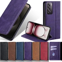 Retro Magnetic Flip Book Case for OPPO A60 Reno 12 11F F25 A3 Pro Logo embossed Leather Protective Cover Kickstand Case Funda