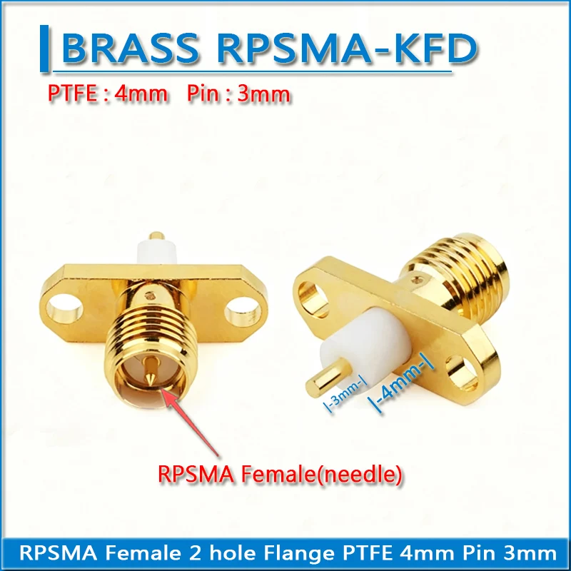 RP-SMA RPSMA RP SMA Female With 2 Hole Flange Chassis Panel Mount Deck PTFE 4mm Pin 3mm Copper 50ohm RF Connector Adapter