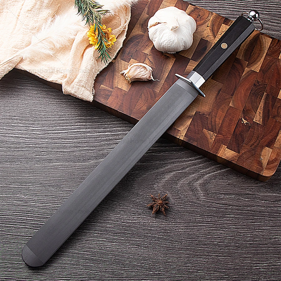 Aiguiseur de couteaux professionnel - Manche en bois d'ébène avec cœur en acier à haute teneur en carbone |   Poignée sûre et antidérapante pour les outils de cuisine/extérieurs