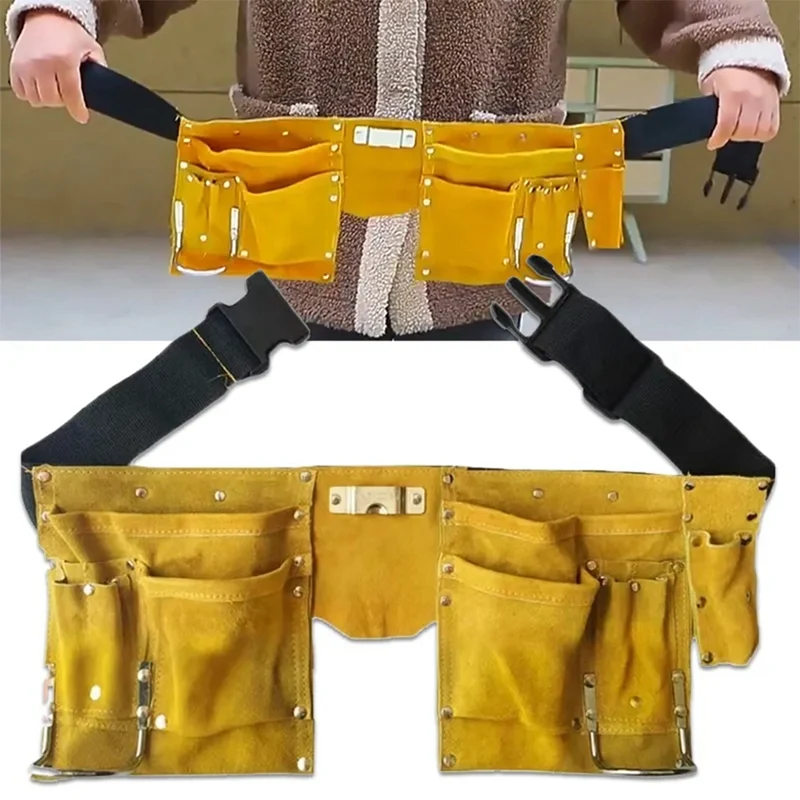 1 Pieces Waist Pouch Belt Leather Tool Quick Release Buckle Carpenter Construction Tools Storage Bag