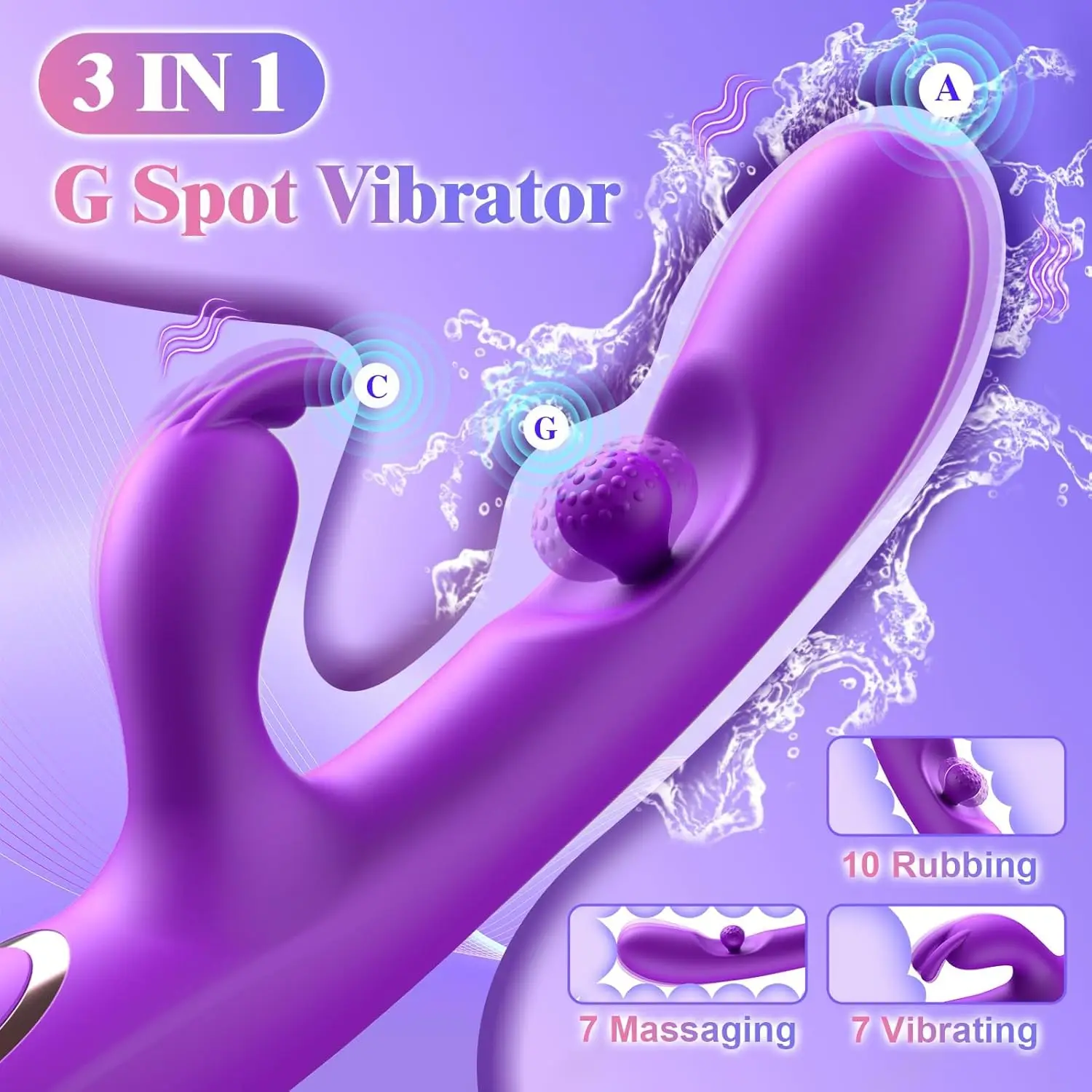 G Spot Rabbit Vibrator 3 in 1 360° Rotation Powerful Clitoral Stimulator Soft Silicone Adults Product Sex Toy for Women Couple view 2