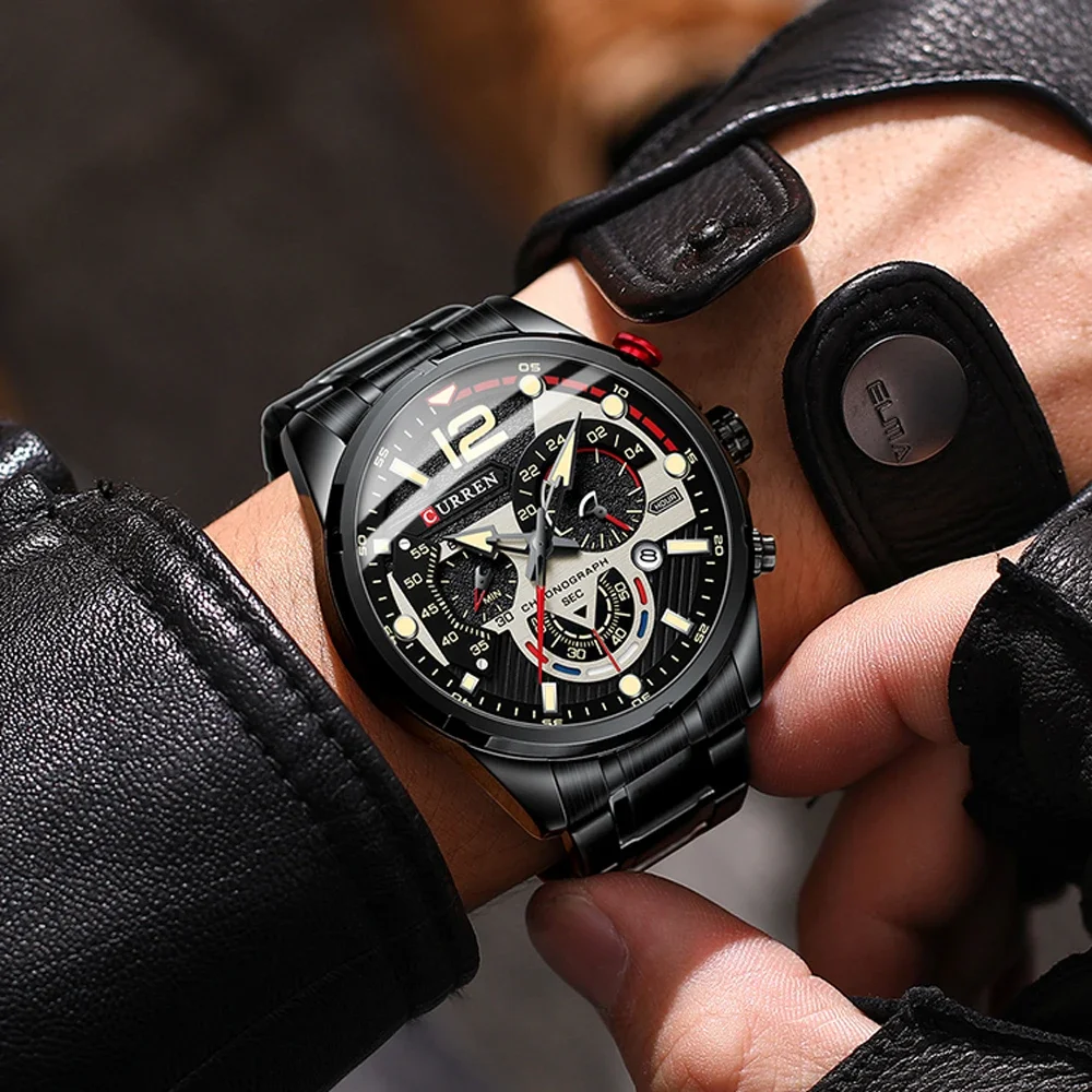 CURREN 8395 Fashion Quartz Watch Men Leisure Sports Watch Stainless Steel Timing Dial Calendar Night Light Clock Watches for Man