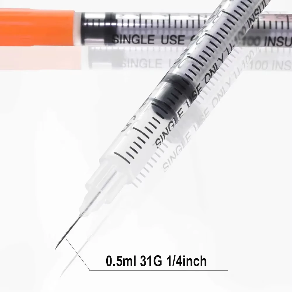 100PCS/Box Fine‑Graduated Scale 0.5ml 31G 6mm Veterinary Insulin Syringe Individually Wrapped for Lab Animal Pets