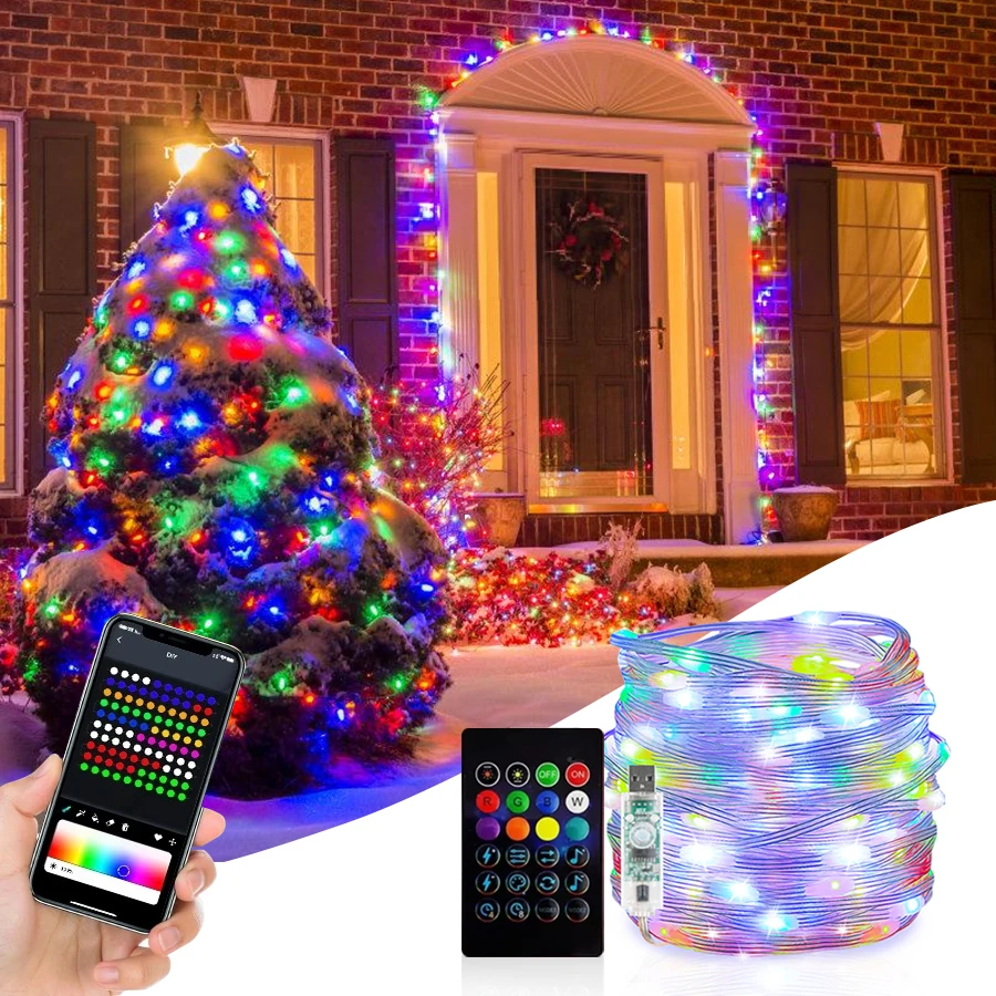 Led Fairy Light Strip Christmas Lights Smart Bluetooth USB Music Festoon Street Garland Wedding Birthday Party Decor for Home