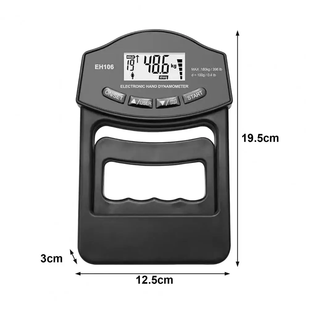 Testador de força de aperto elétrico, 19.5*12.5cm, 396lbs/180kg, display led, dinamômetro de aperto de mão, exercitador de fortalecimento de energia ajustável