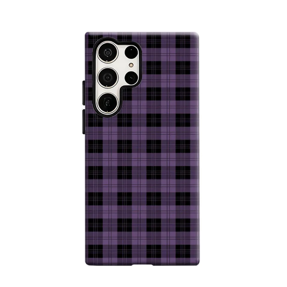CaseLumi Phone Case For Samsung Galaxy S25 S24 S23 Ultra Plus HD Hard Purple Plaid Double Layer Cover Film Shell