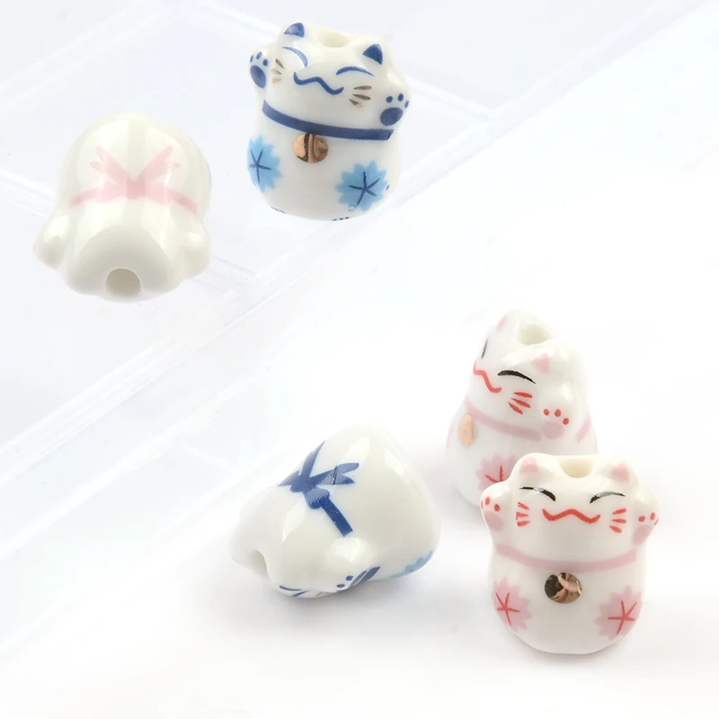 13x14mm little Lucky Cat Cute Animal Ceramic Beads vertical hole Beads For Jewelry Making DIY Bracelets Pendant Accessories