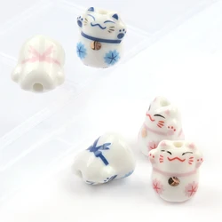 13x14mm little Lucky Cat Cute Animal Ceramic Beads vertical hole Beads For Jewelry Making DIY Bracelets Pendant Accessories