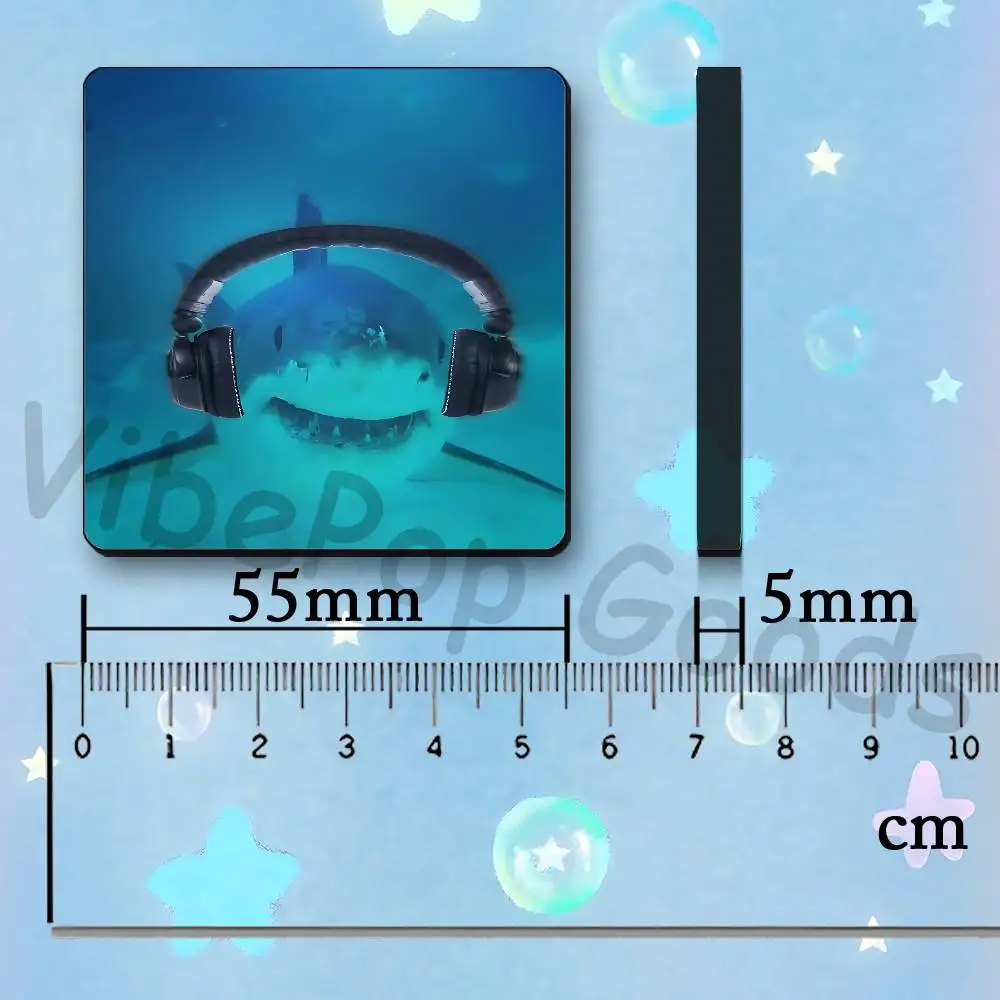 Y2K Shark Music Meme Cute Magnetic Refrigerator Sticker Smooth Clear Ink Print Metal Door Dorm Apartment Decor 55x55mm