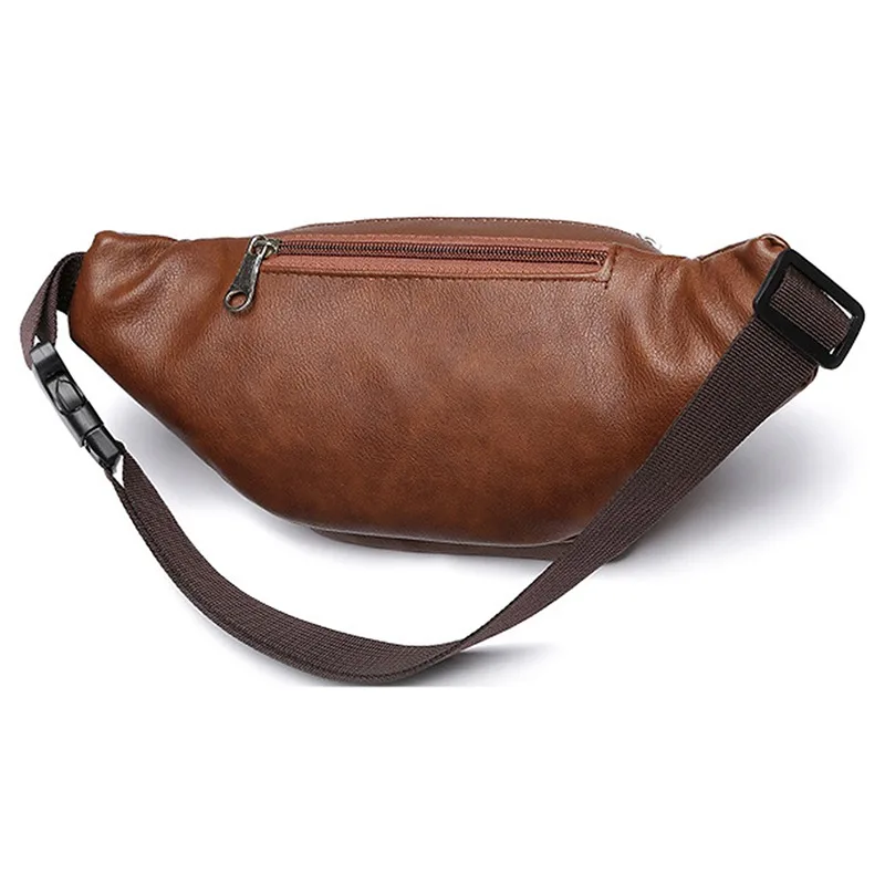 Men\'s Waist Pack PU Genuine Leather Bag Waist Crossbody Chest Belt Bag Male Fanny Luxury Small Shoulder Money Pocket Outdoor Bag