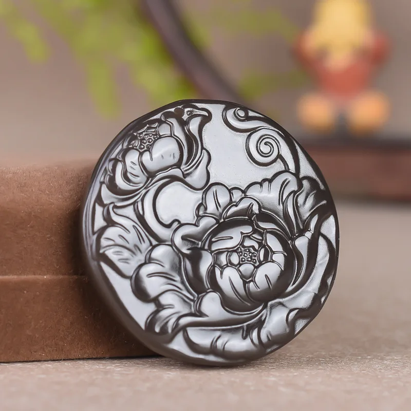 Smoke Grey Flower Blossom Rich and Noble Pendant for Men and Women's Peony Flower Blossom Exquisite Pendant