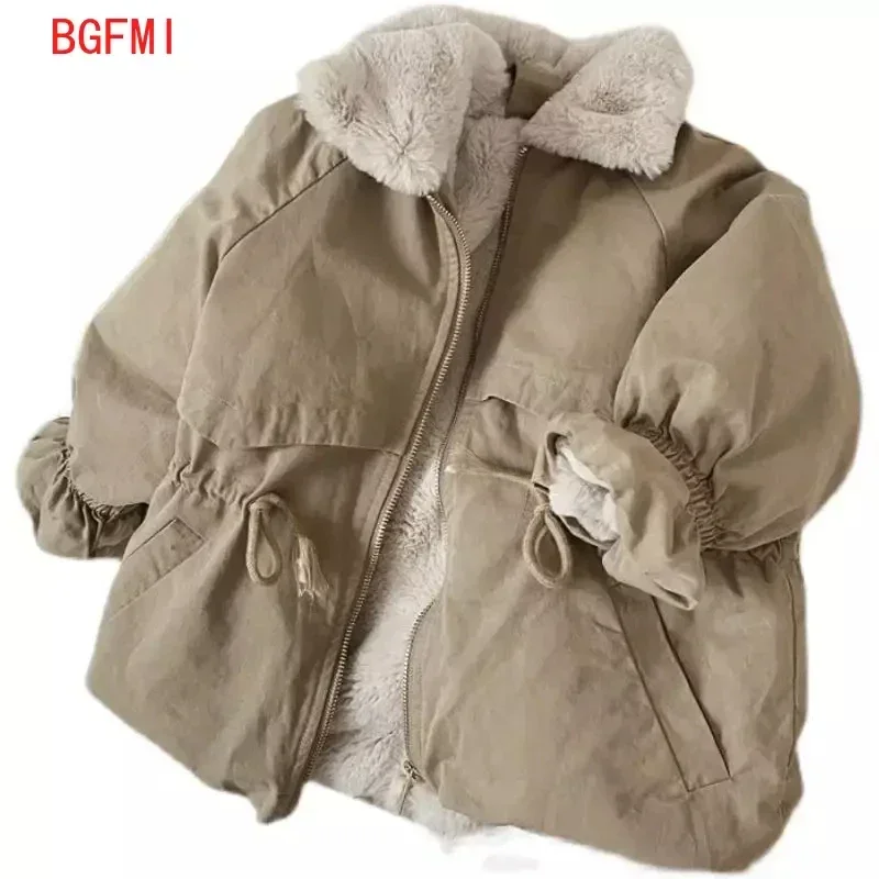 

Baby Boys Khaki Lamb Wool Blend Parkas Coat Autumn Winter Coats Fur Jackets for Girls Cute Warm Jacket Children Snowsuit Fashion