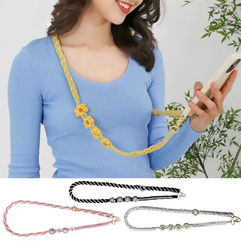 Daisy Lanyard Wallet Anti-Loss Phone Chain Boho Phone Charm Lanyard Wrist Strap Adjustable Phone Chain String For Phone Case